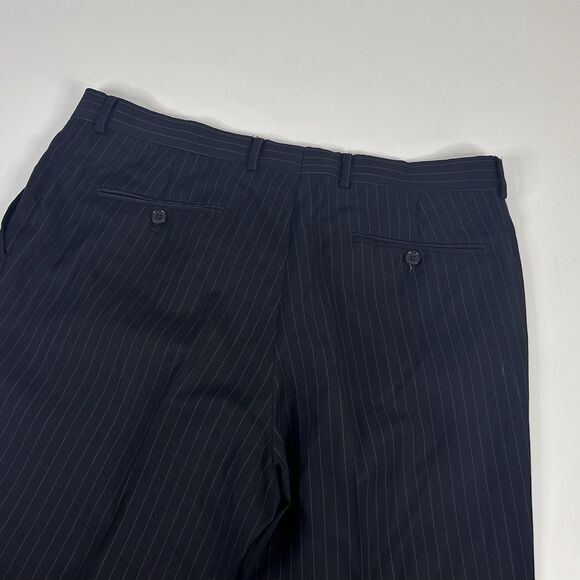 Mantoni 42R Suit 36x31 Flat Front 100% Wool Black Pinstriped Two Button Vented - Picture 12 of 13